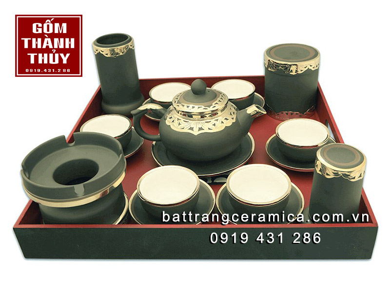 Bộ trà tử sa gốm xanh bọc đồng bạch sang trọng tặng quà Bộ trà tử sa gốm xanh bọc đồng bạch sang trọng tặng quà