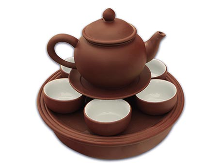 Bộ ấm trà dáng Chuông gốm nâu kèm khay sang trọng lưu hương lâu 