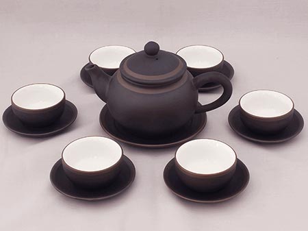 Bộ trà dáng Chuông gốm đen chỉ bạc sang trọng, quà tặng 