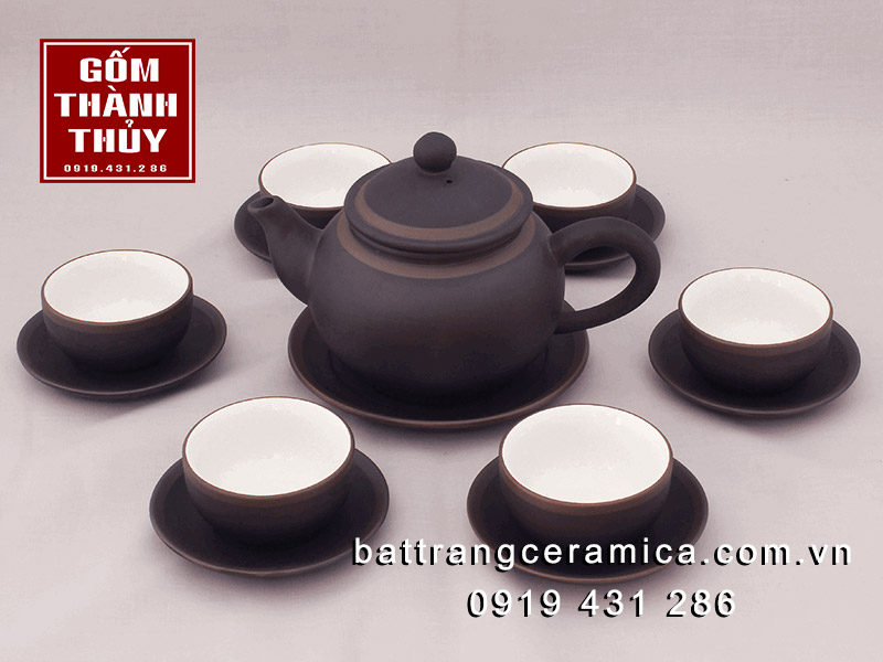 Bộ trà dáng Chuông gốm đen chỉ bạc sang trọng, quà tặng Bộ trà dáng Chuông gốm đen chỉ bạc sang trọng, quà tặng
