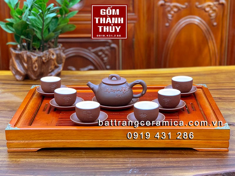 Bộ trà tử sa Báo Xuân gốm nâu lòng trắng sang trọng quà tặng đẳng cấp Bộ trà tử sa Báo Xuân gốm nâu lòng trắng sang trọng quà tặng đẳng cấp