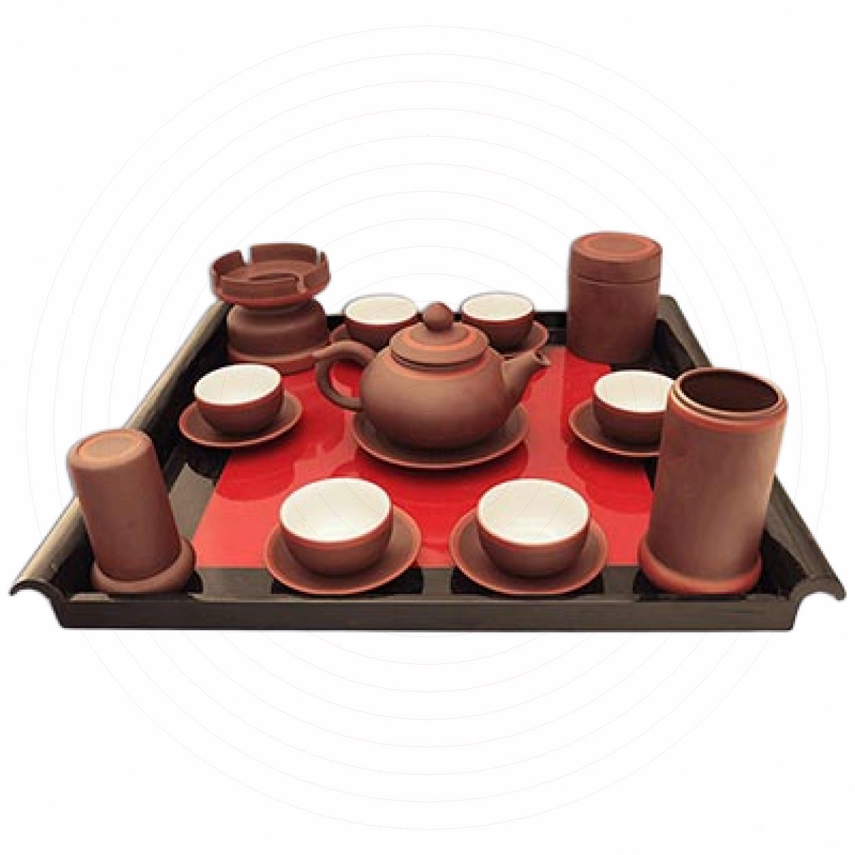 Bộ ấm trà gốm nâu chỉ đỏ dáng chóp cao cấp tiện lợi 