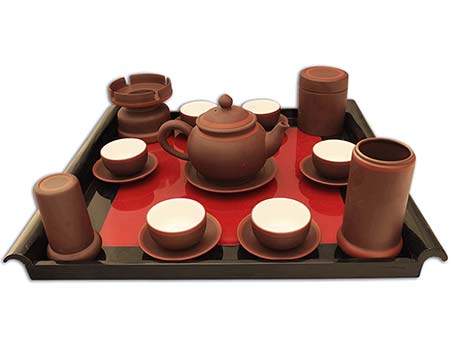 Trọn bộ trà Chuông gốm nâu chỉ đỏ tinh tế, quà tặng yêu thích 