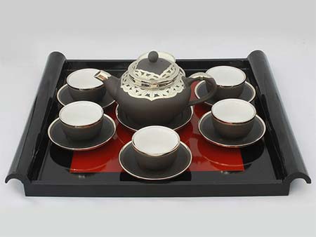 Bộ ấm trà Chuông gốm đen bọc đồng bạch sang trọng uy tín giá tốt 