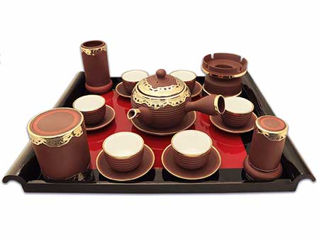 Bộ trà miệng rộng tay ngang đồng bạch chất lượng cao quà tặng sang trọng 