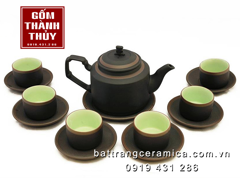 Bộ ấm trà gốm đen chỉ bạc cao cấp quà tặng độc đáo sang trọng