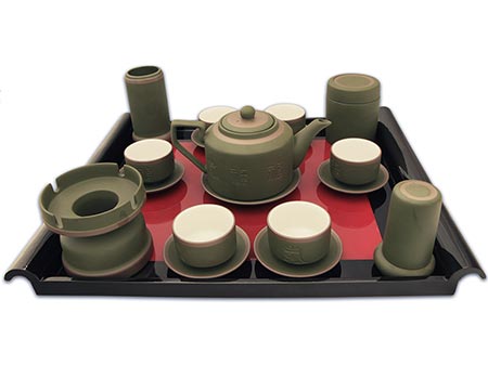 Bộ ấm tử sa gốm xanh tích phúc lộc thọ đầy đủ phụ kiện chất lượng cao 