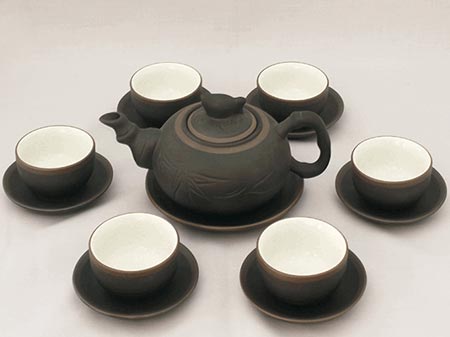 Bộ trà tử sa Trúc Đào gốm đen chỉ bạc cao cấp độc đáo, quà tặng sang trọng 