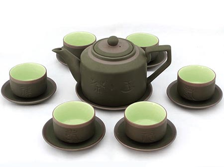 Bộ trà tử sa Tích Phúc Lộc Thọ gốm xanh chỉ bạc sang trọng quà tặng 