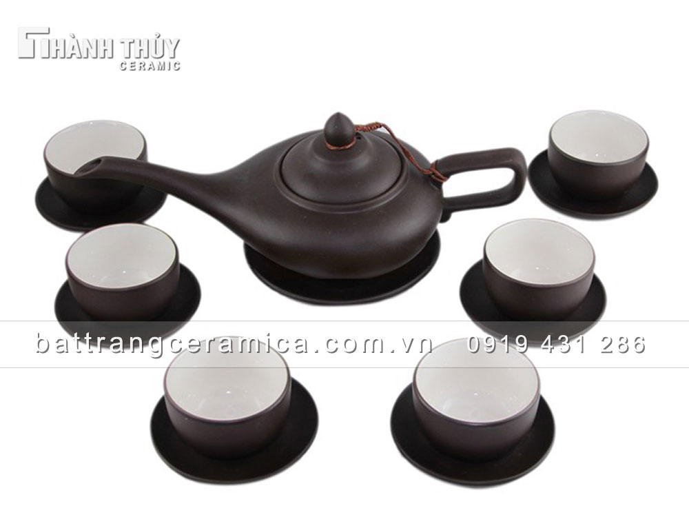 Bộ ấm chén gốm Aladin đen trắng sang trọng quà tặng tinh tế chính hãng