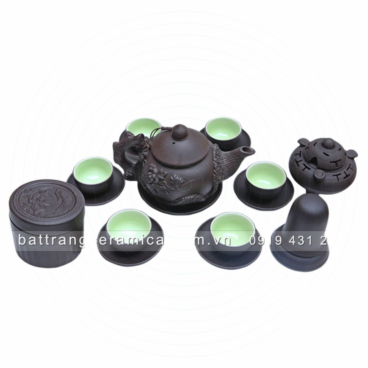 Bộ ấm chén gốm đen Phù Dung cao cấp đủ phụ kiện sang trọng 
