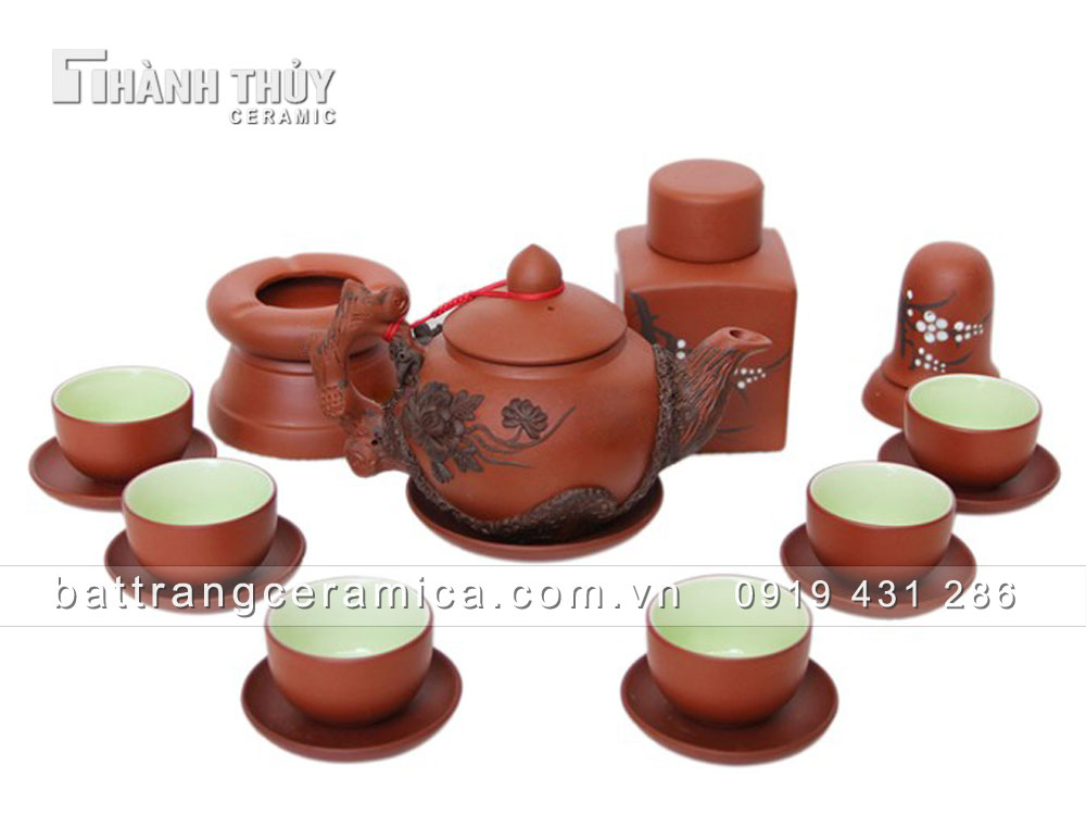 Bộ ấm tử sa Phù Dung đắp nổi cao cấp đủ phụ kiện trà ngon