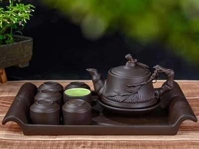 Bộ ấm trà gốm sứ cao cấp khay chữ nhật trang trí Trúc đẹp 