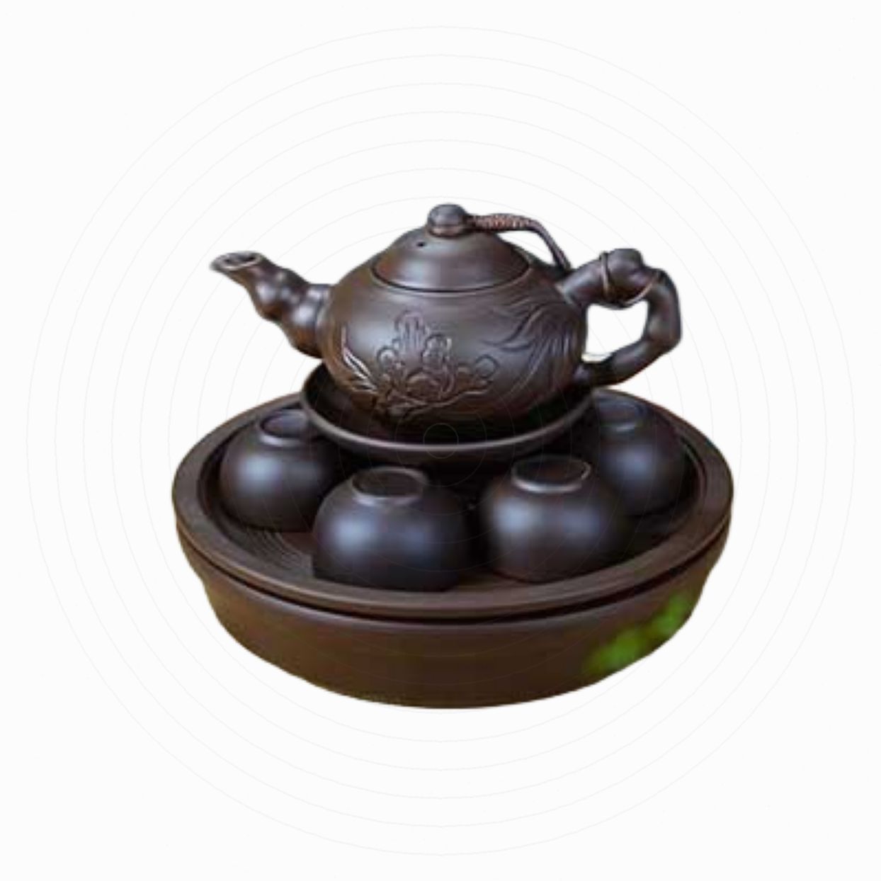 Ấm pha trà gốm hoa Phù Dung độc đáo kèm khay sang trọng 