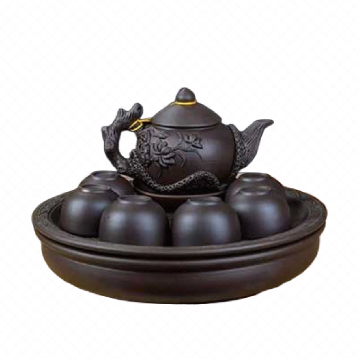 Bộ ấm trà Phù Dung gốm đen sang trọng tặng quà độc đáo 