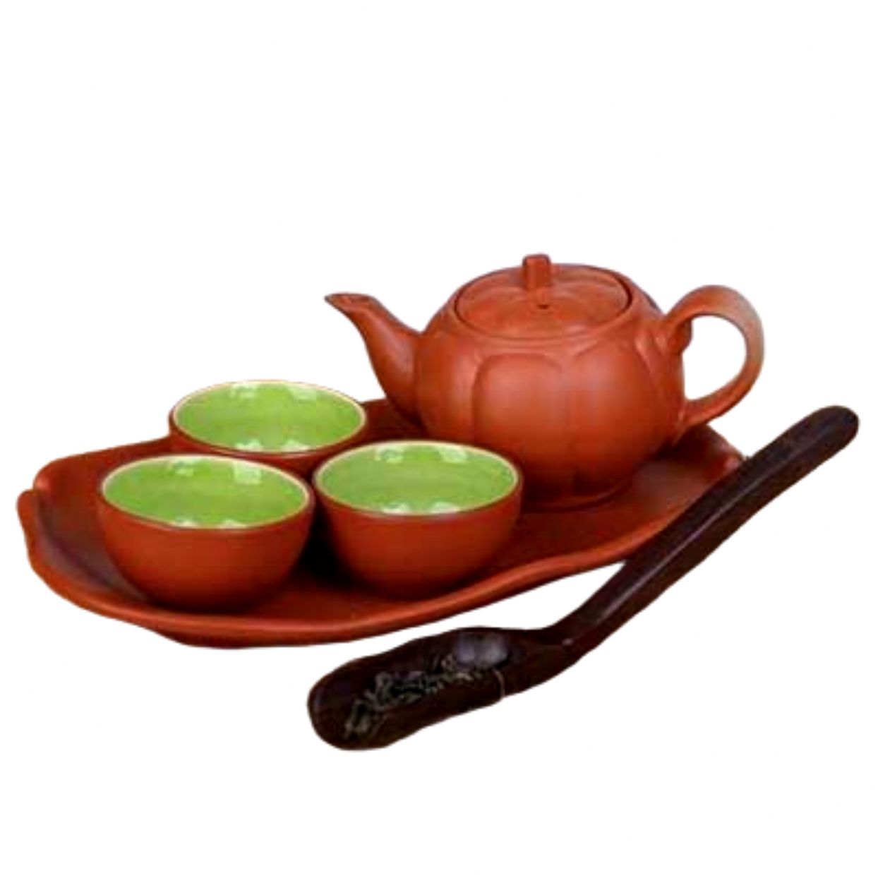 Bộ trà tam bảo dáng bí gốm đỏ cao cấp ấm chén Bát Tràng đẹp 