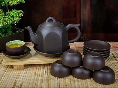 Bộ ấm lục giác gốm đen lòng xanh sang trọng bộ trà tuyệt hảo 