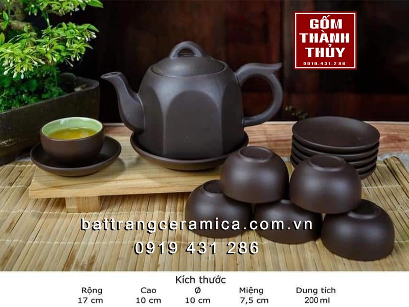 Bộ ấm lục giác gốm đen lòng xanh sang trọng bộ trà tuyệt hảo