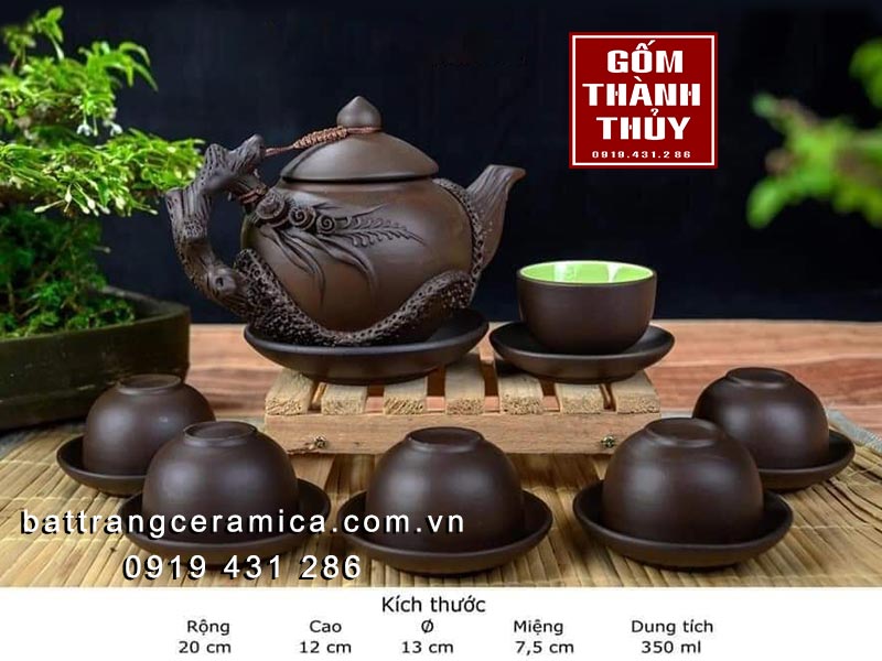 Bộ ấm chén gốm hoa Lan Bát Tràng cao cấp, đẹp, sang trọng