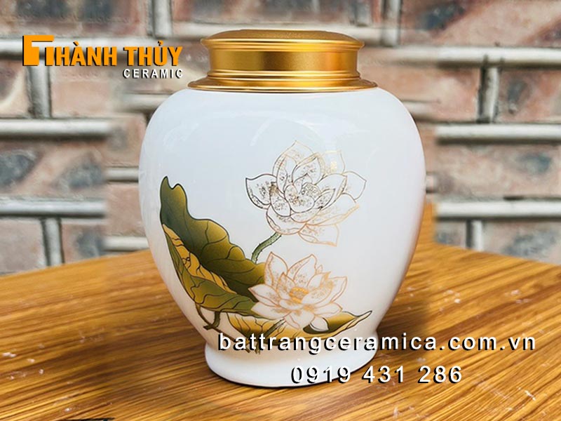 Hũ đựng trà gốm sứ Bát Tràng in logo quà tặng đẹp, sang trọng Hũ đựng trà gốm sứ Bát Tràng in logo quà tặng đẹp, sang trọng