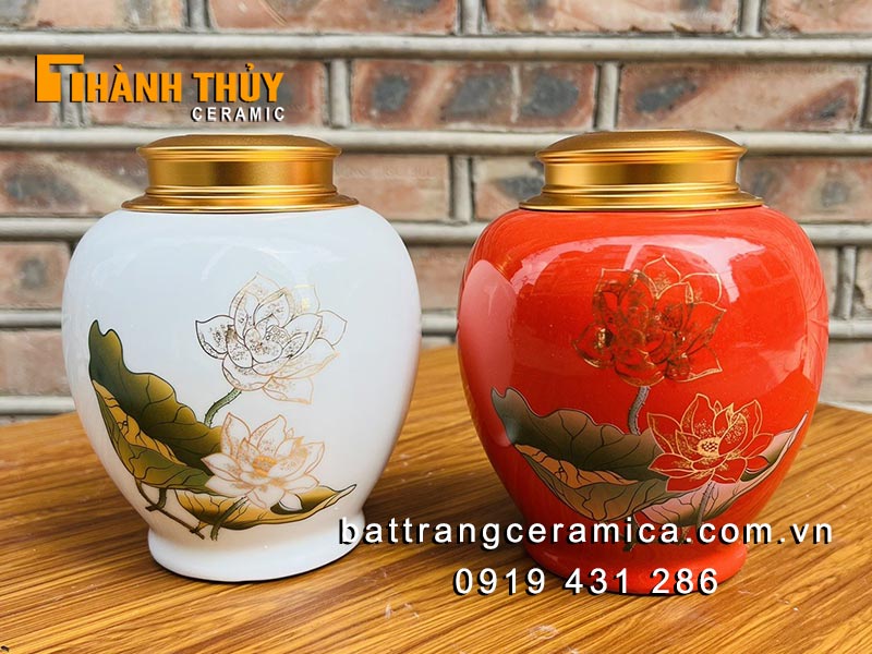 Hũ đựng trà gốm sứ Bát Tràng in logo quà tặng đẹp, sang trọng Hũ đựng trà gốm sứ Bát Tràng in logo quà tặng đẹp, sang trọng