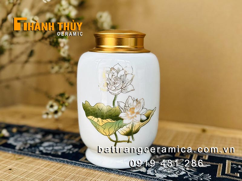 Hũ đựng trà gốm sứ in logo quà tặng doanh nghiệp giá tốt 