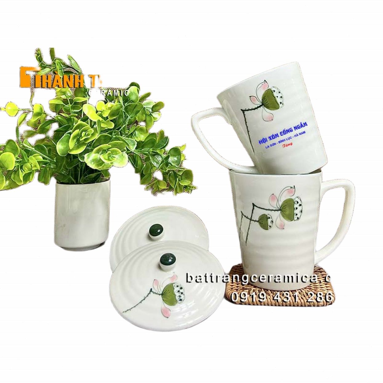 Quà tặng cốc đài sen Bát Tràng in logo sang trọng, bền đẹp 