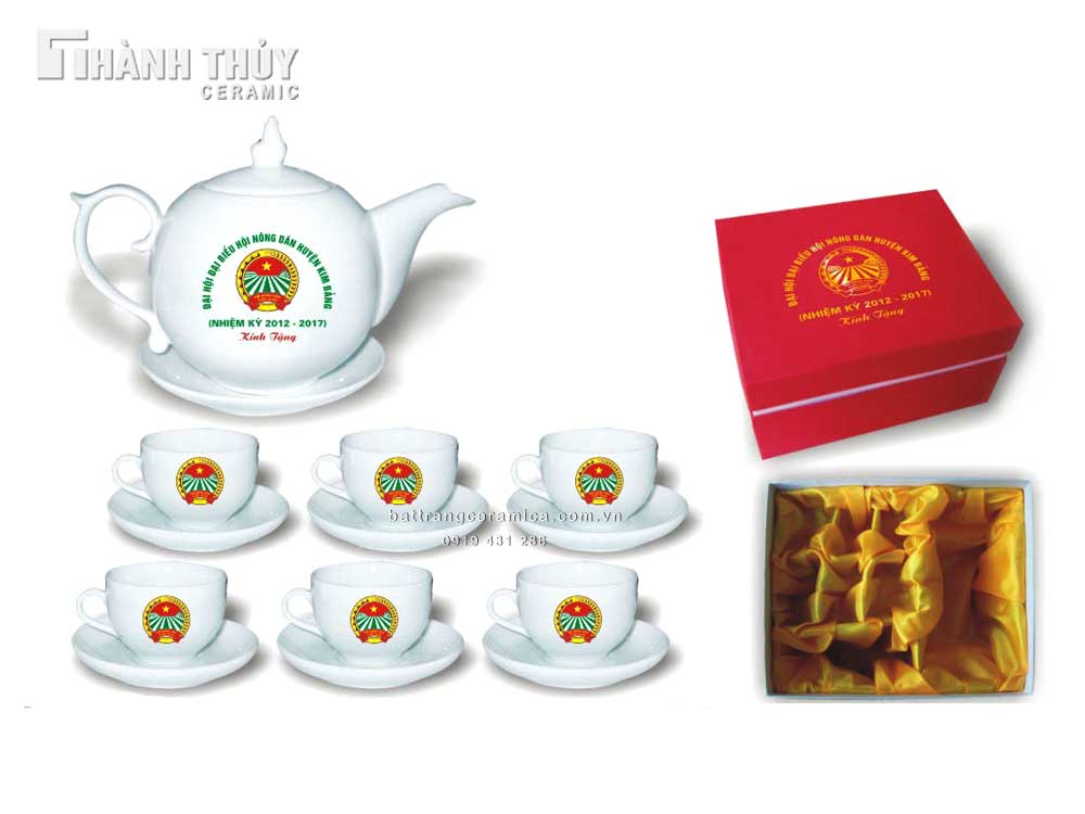 Ấm chén Chóp lửa gốm sứ cao cấp Quà tặng in logo sang trọng giá tốt 