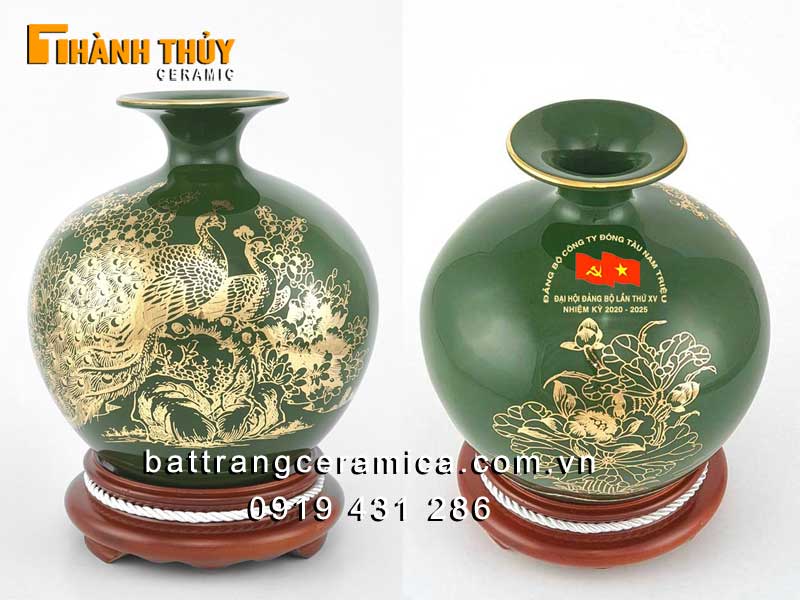 Quà tặng đại hội đảng bình hút lộc sứ vẽ vàng 24k sang trọng 