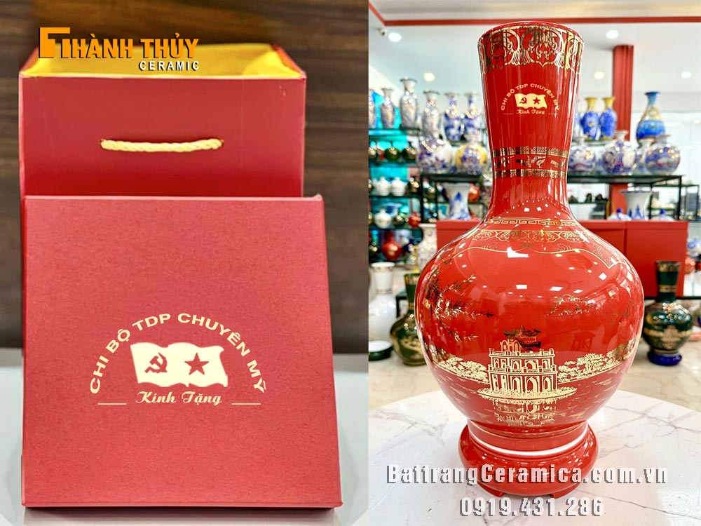 Bình hoa trang trí cao cấp Bát Tràng quà tặng đại hội sang trọng 