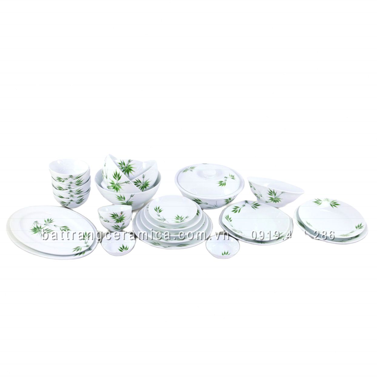 Bộ đồ ăn trắng vẽ Trúc sang trọng tinh tế bát đĩa sứ đẹp chất lượng 