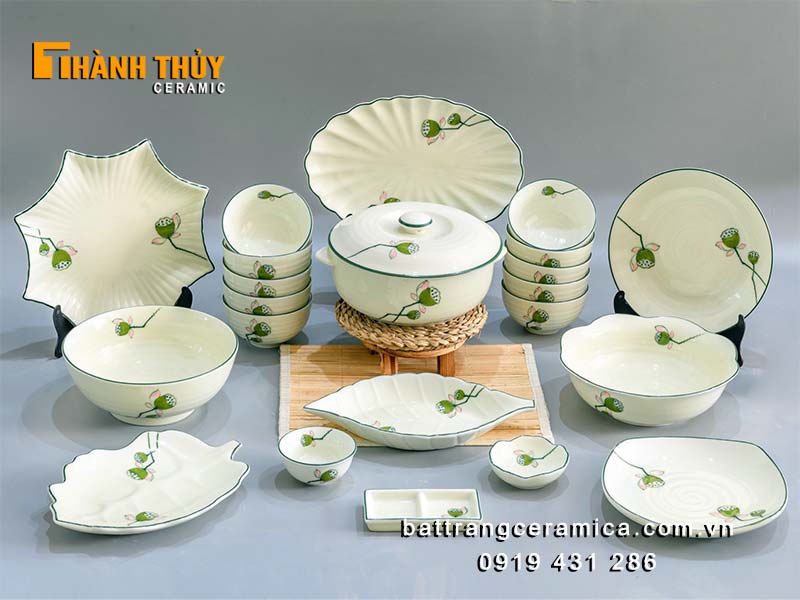 Bộ bát đĩa Bát Tràng 22 món đài sen cao cấp, giá ưu đãi 