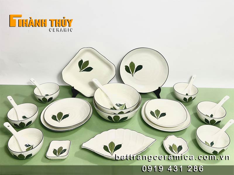 Bộ bát đĩa men xanh lá Ngò Gai cao cấp Bát Tràng giá tốt Bộ bát đĩa men xanh lá Ngò Gai cao cấp Bát Tràng giá tốt