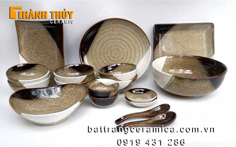 Bát đĩa nhà hàng Bát Tràng men gấm 3 màu cao cấp giá tốt