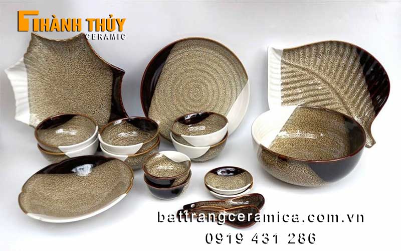 Bát đĩa nhà hàng men hỏa biến gấm 3 màu cao cấp sứ Bát Tràng 