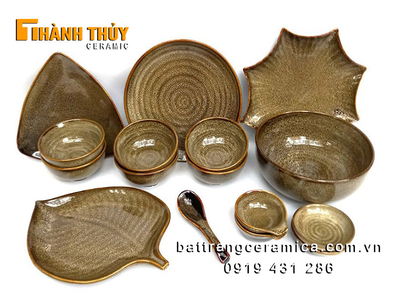Bộ bát đĩa Bát Tràng 16 món men hỏa biến sứ cao cấp an toàn