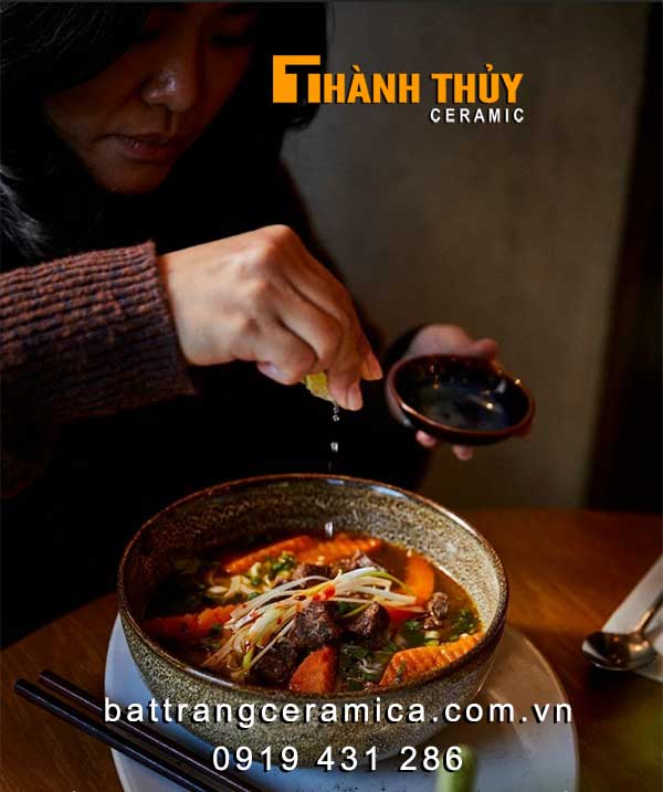 Bộ bát đĩa nhà hàng men hỏa biến nâu sứ Bát Tràng cao cấp an toàn
