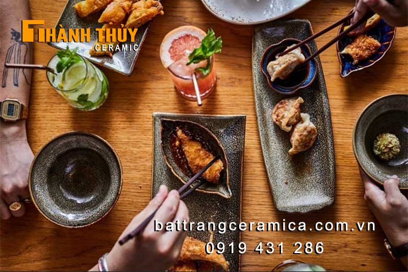 Bộ bát đĩa Bát Tràng nâu men hỏa biến sang trọng giá tốt