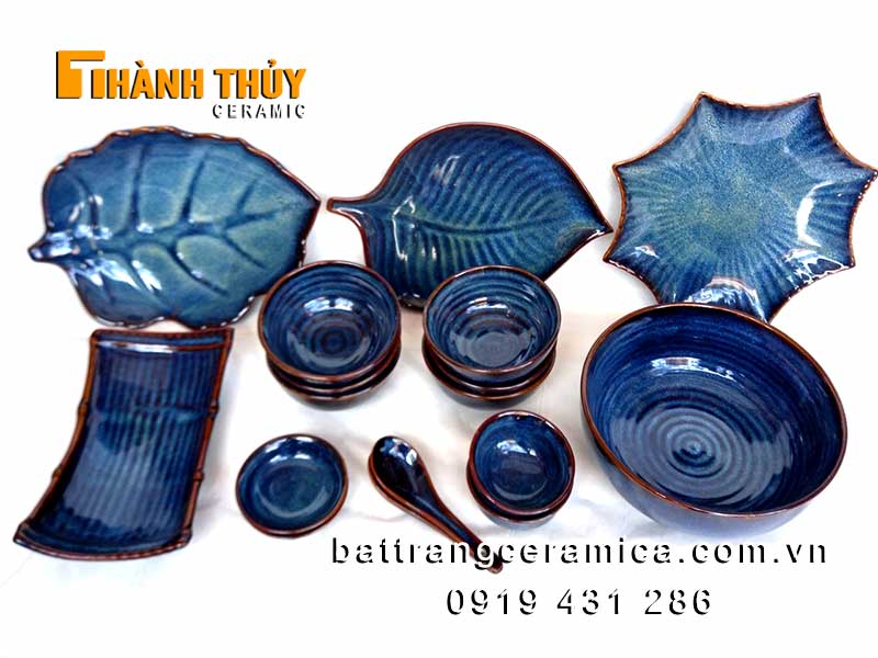 Bộ bát đĩa men hỏa biến xanh đại dương cao cấp, an toàn, bền đẹp