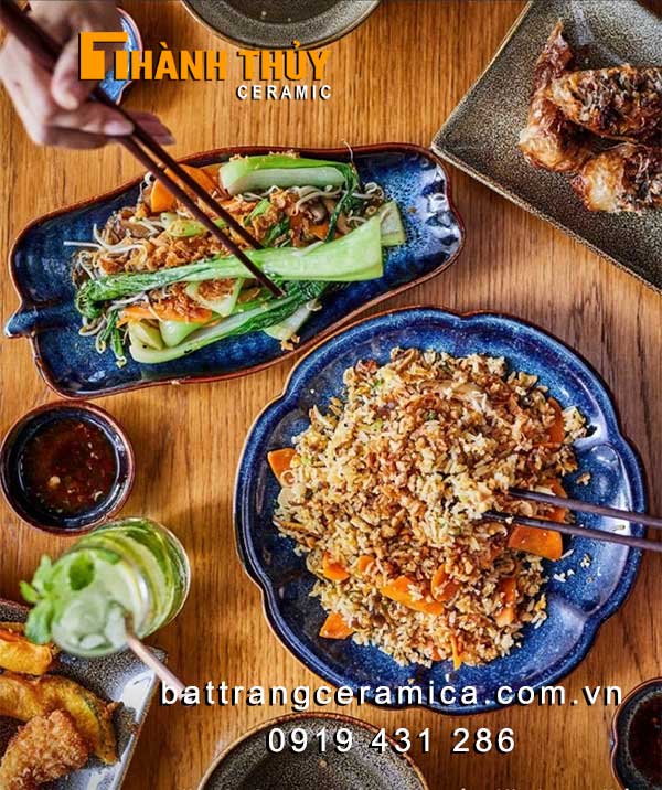 Bộ bát đĩa Bát Tràng xanh gấm 16 món sứ cao cấp an toàn
