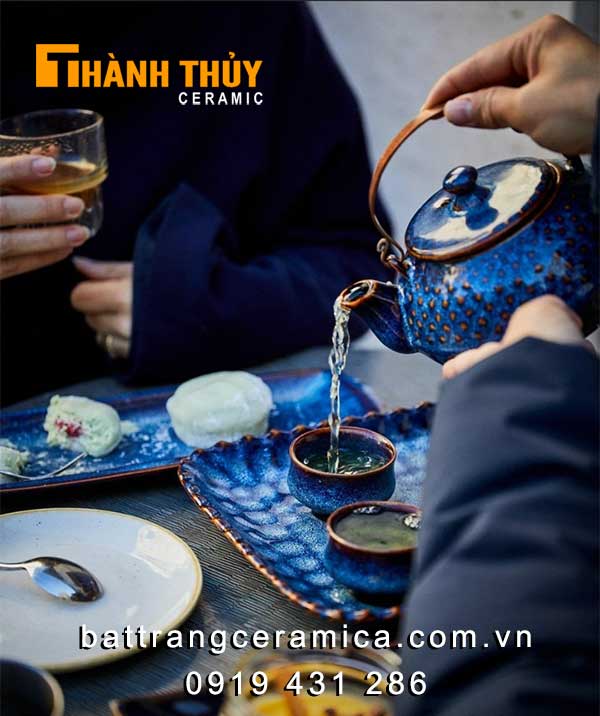 Bộ bát đĩa Bát Tràng xanh gấm 16 món sứ cao cấp an toàn