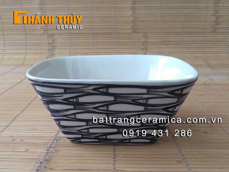 Tô sứ vuông cá đàn 14,5 cm đẹp bát tô Bát Tràng giá tốt Tô sứ vuông cá đàn 14,5 cm đẹp bát tô Bát Tràng giá tốt