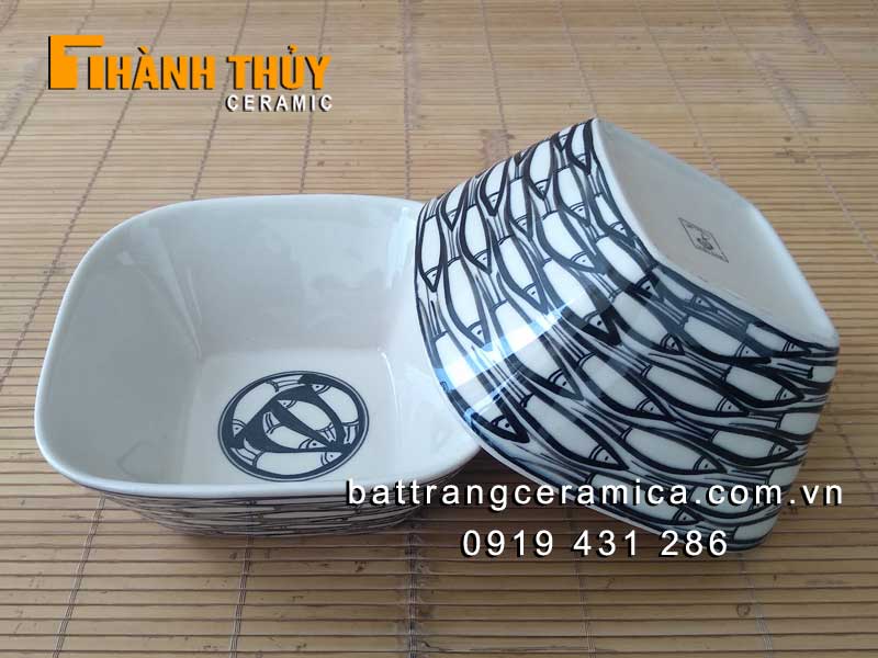 Tô sứ vuông cá đàn 14,5 cm đẹp bát tô Bát Tràng giá tốt Tô sứ vuông cá đàn 14,5 cm đẹp bát tô Bát Tràng giá tốt