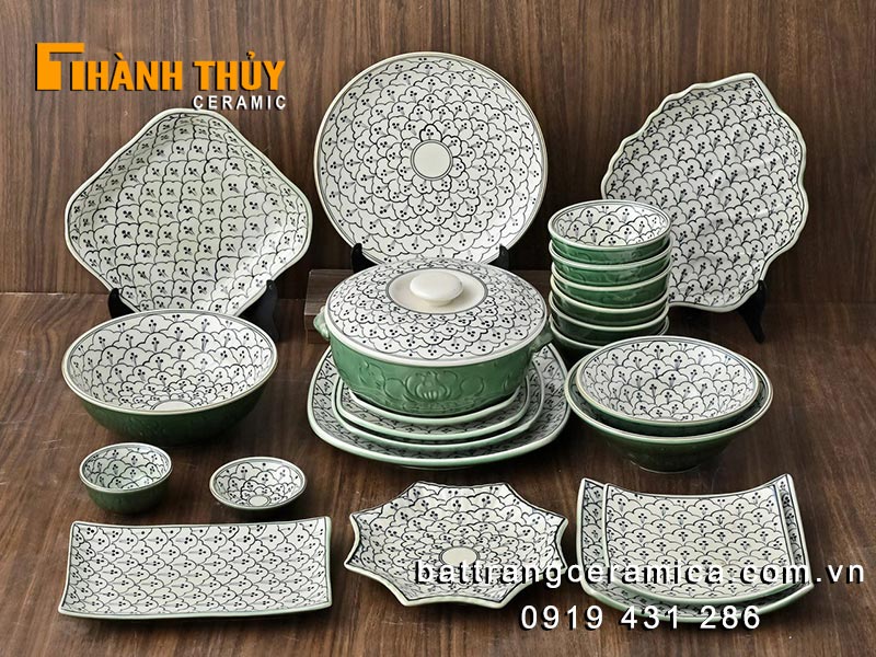 Bộ bát đĩa xanh ngọc lục 23 món Bát Tràng cao cấp giá rẻ