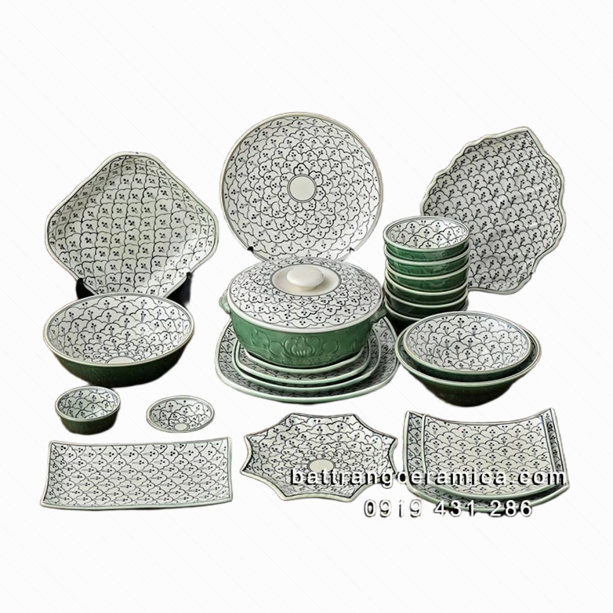 Bộ bát đĩa xanh ngọc lục 23 món Bát Tràng cao cấp giá rẻ 