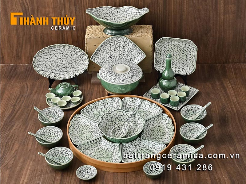 Bộ bát đĩa Bát Tràng xanh bèo 29 món cao cấp giá tốt Bộ bát đĩa Bát Tràng xanh bèo 29 món cao cấp giá tốt