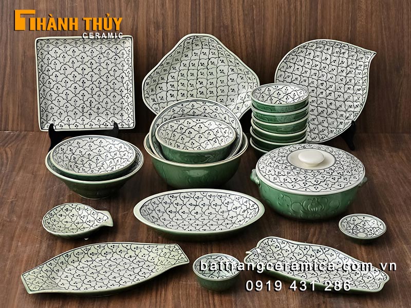 Bộ bát đĩa Bát Tràng 21 món xanh ngọc cao cấp giá tốt Bộ bát đĩa Bát Tràng 21 món xanh ngọc cao cấp giá tốt