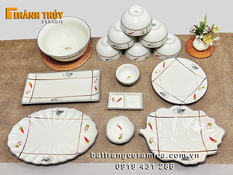 Bộ bát đĩa Bát Tràng 14ct vẽ rau củ quả sang trọng an toàn giá tốt Bộ bát đĩa Bát Tràng 14ct vẽ rau củ quả sang trọng an toàn giá tốt