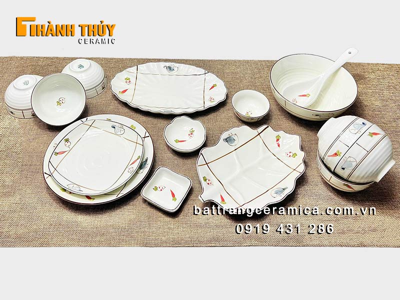 Bộ bát đĩa Bát Tràng sứ cao cấp an toàn 15 chi tiết tiện dụng 