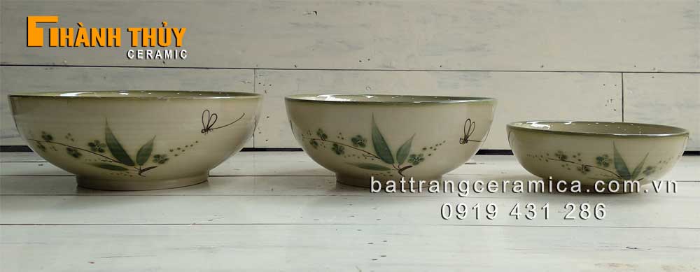 Bộ bát đĩa giả cổ xanh rêu vẽ trúc chuồn giá tốt, bền đẹp mua ngay